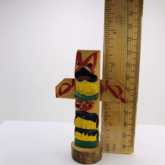 Vtg Japanese Totem Pole Figurine Hand Painted Carved Wooden Native American Art - Picture 5 of 7